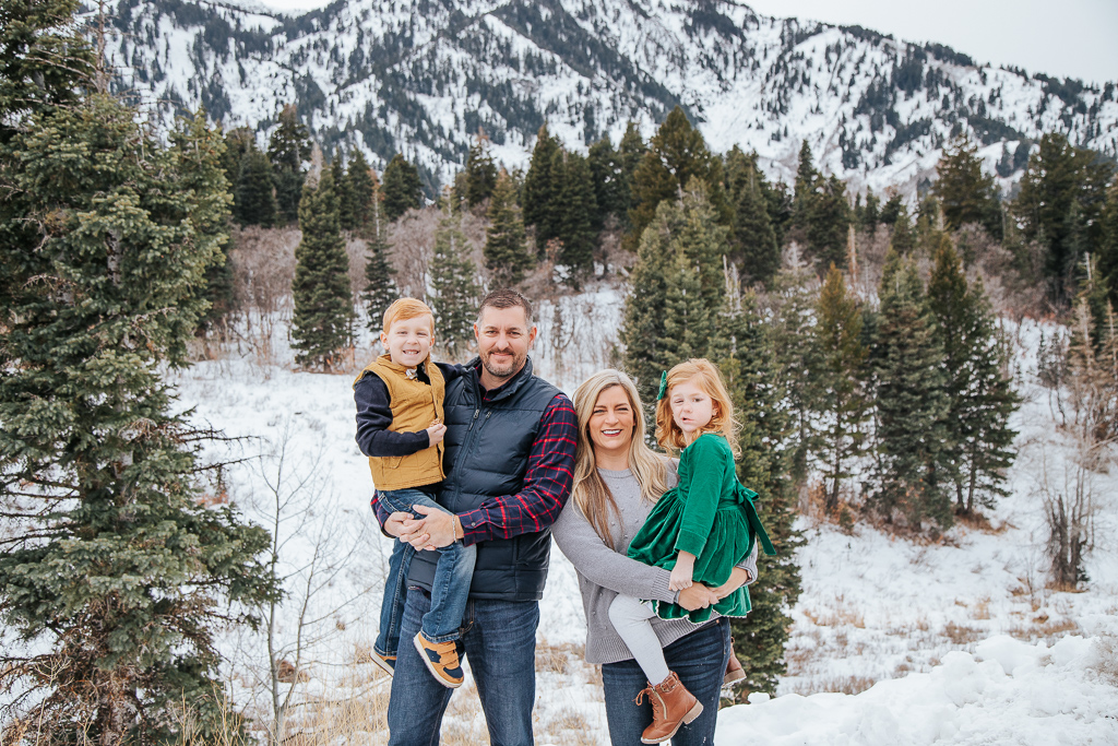 family in snowy landscape 